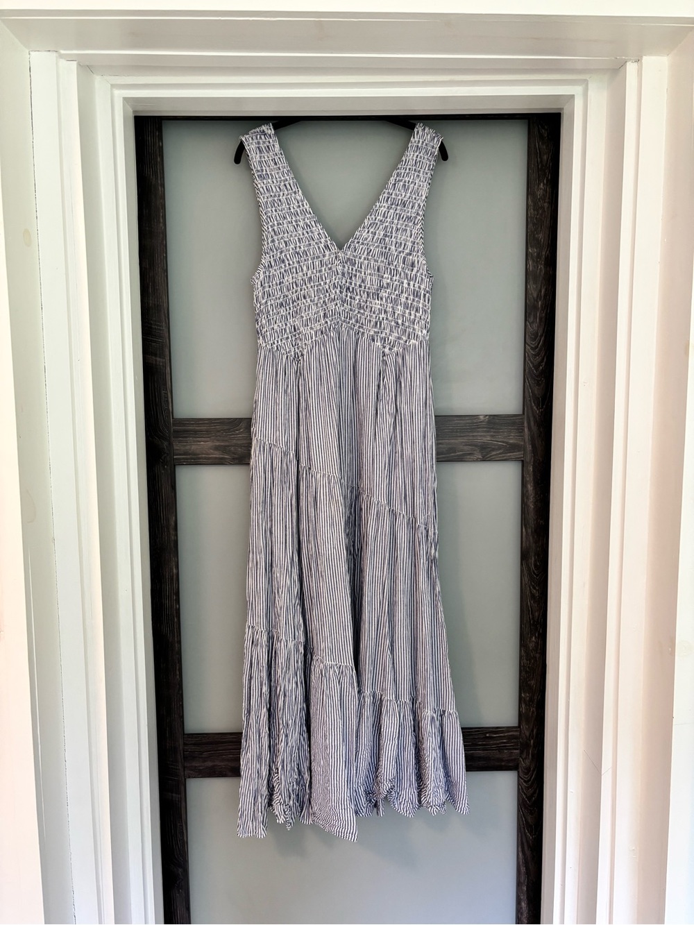 Free People UK - Light Blue Striped Smocked Maxi Dress